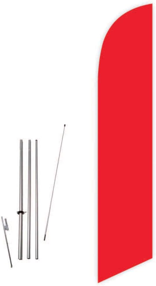 Solid Red Color Advertising Decorative Feather Flag with Complete 15ft Pole kit and Ground Spike