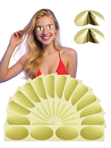 See-Through One-time Use Stickers Eye Protection for Tanning beds, Storage Box Included, Gold, 50 Pairs(100 Counts)