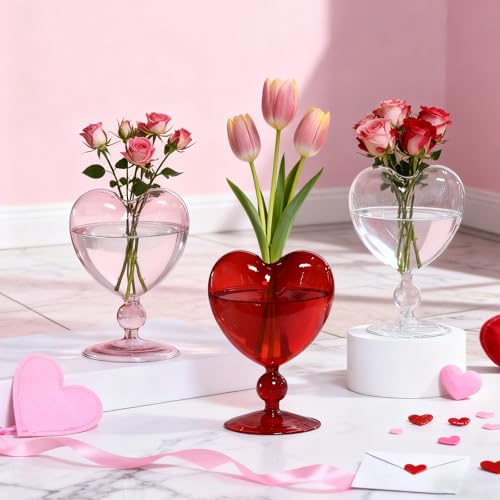 Amore Pink Ombre Glass Heart Vase