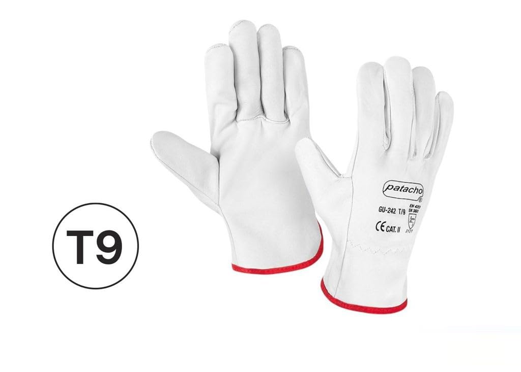 DRW Lot de 12 gants de travail en cuir renforcé, taille L