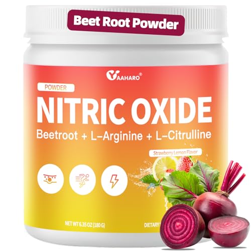 Image of Nitric Oxide Supplement - 180g Nitric Oxide Powder with Beetroot Powder, L-Arginine & L-Citrulline - Energy Support for Women & Men - Strawberry Lemon Flavor - 25 Days Supply