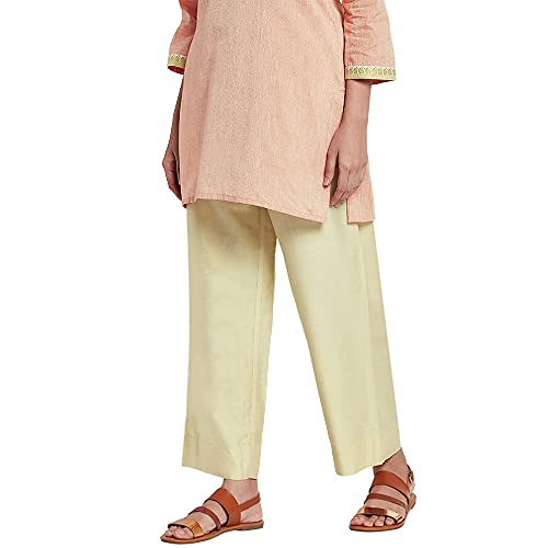 Image of GO COLORS Women Blue Stripe Cotton Wide Pants