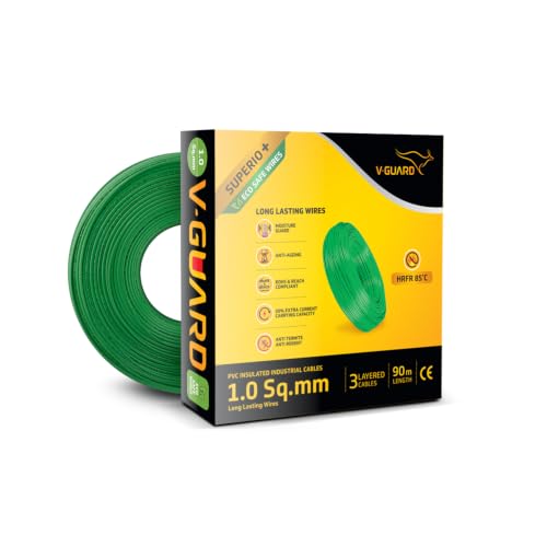 Image of V Guard Superio+ Eco Safe Triple Layered HRFR PVC Wiring Cables (Green, 1 Sqmm)