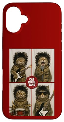 Guitare à selfie humoristique Cat Rock Band avec photobooth pour Halloween Coque pour iPhone 16 Plus