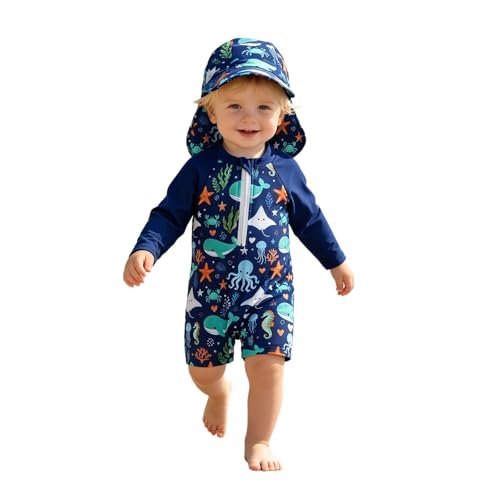Maillot de bain enfant 1 pièce une bebe garcon manche longue costume zippé noir