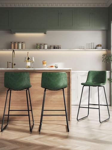 Image of 26in Bar Stools Counter Height Chairs Set of 2 (Green)
