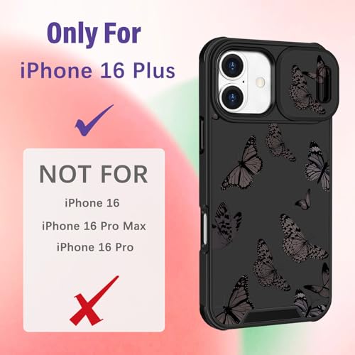 Image of Funermei for iPhone 16 Plus Case - Women Girls Cute Phone Cover Girly Pretty Aesthetic Black Butterfly Unique Design with Camera Cover Funda for Apple for iPhone 16 Plus