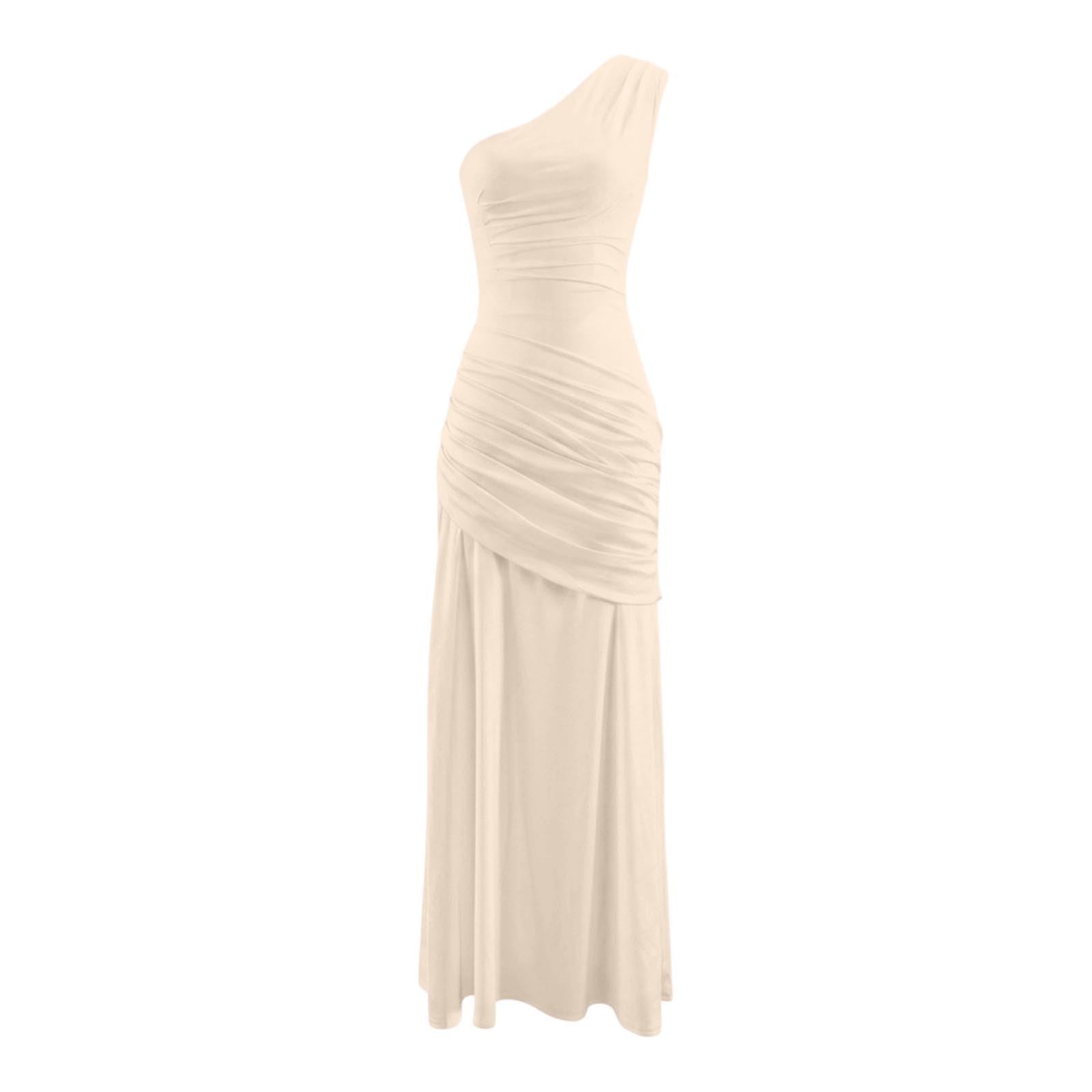 Générique Robe de Soirée Longue Asymétrique à Épaules Élégante Robes Bodycon sans Manches Maxirobes pour Un Bal de Prom Mariage Demoiselle Couleur Unie Robes Cocktail Formelle Party