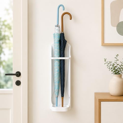 Image of Wall Mounted Umbrella Holder for Home & Office Space Saving Umbrella Storage Rack with Water Drip Tray, Self Adhesive Umbrella Organizer for Entryway, Hallway & Door