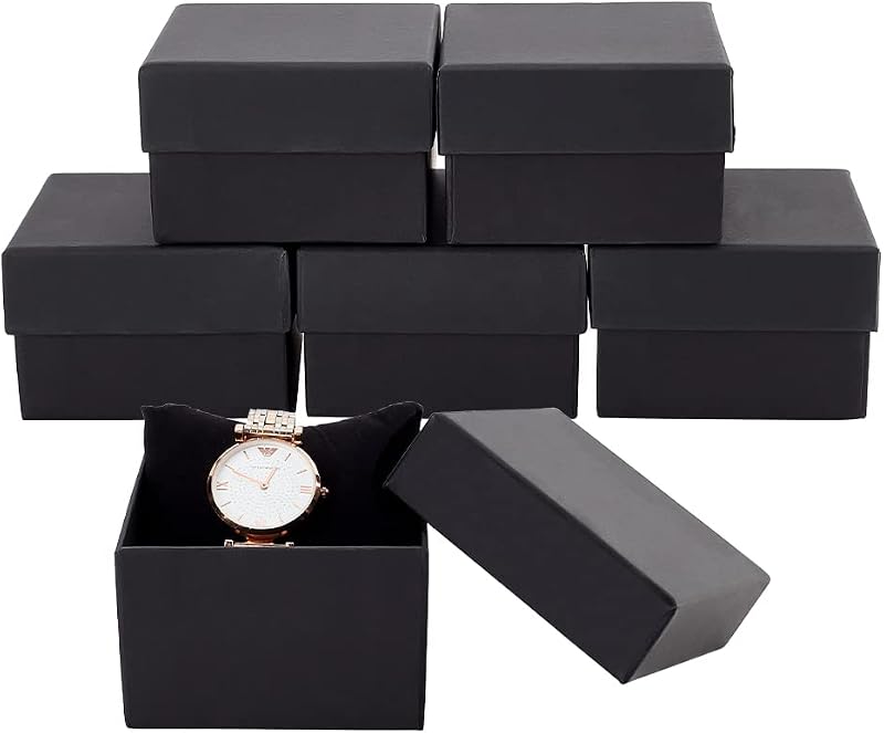BENECREAT 6 Pack Kraft Square Cardboard Present Gift Boxes for Bangle Wrist Watch, Packaging, Bracelet Jewelry Storage - 3.5x3.5x2 Inches