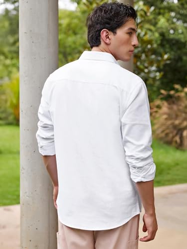 Image of Bewakoof Mens Solid Regular Fit Full Sleeve Collar Cotton Linen Blend Shirt
