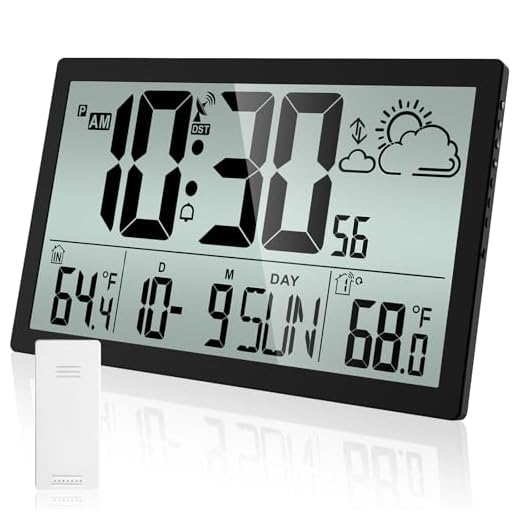 Weather Clock with Atomic Clock Indoor Outdoor Thermometer, 14.6" Large Atomic Wall Clock Battery Operated, Never Needs Setting! Wireless Outdoor Sensor, Auto DST, Wall Clock for Office/Home/School