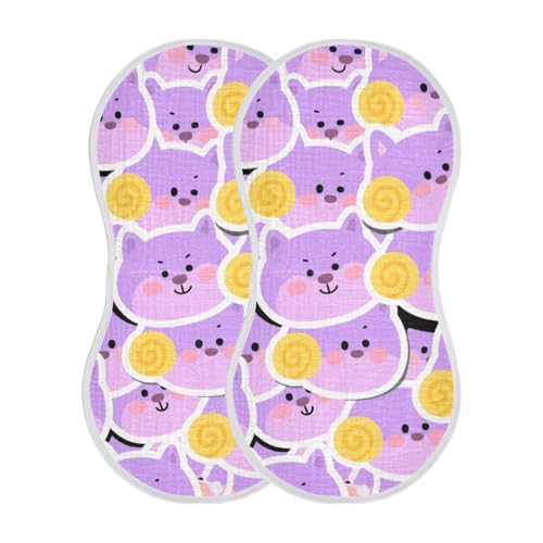Cartoon Cute Purple Animal Cotton Burp Cloths Baby Breathable Baby spit up Cloth for Babies boy and Girl Set of 2, 22x11in