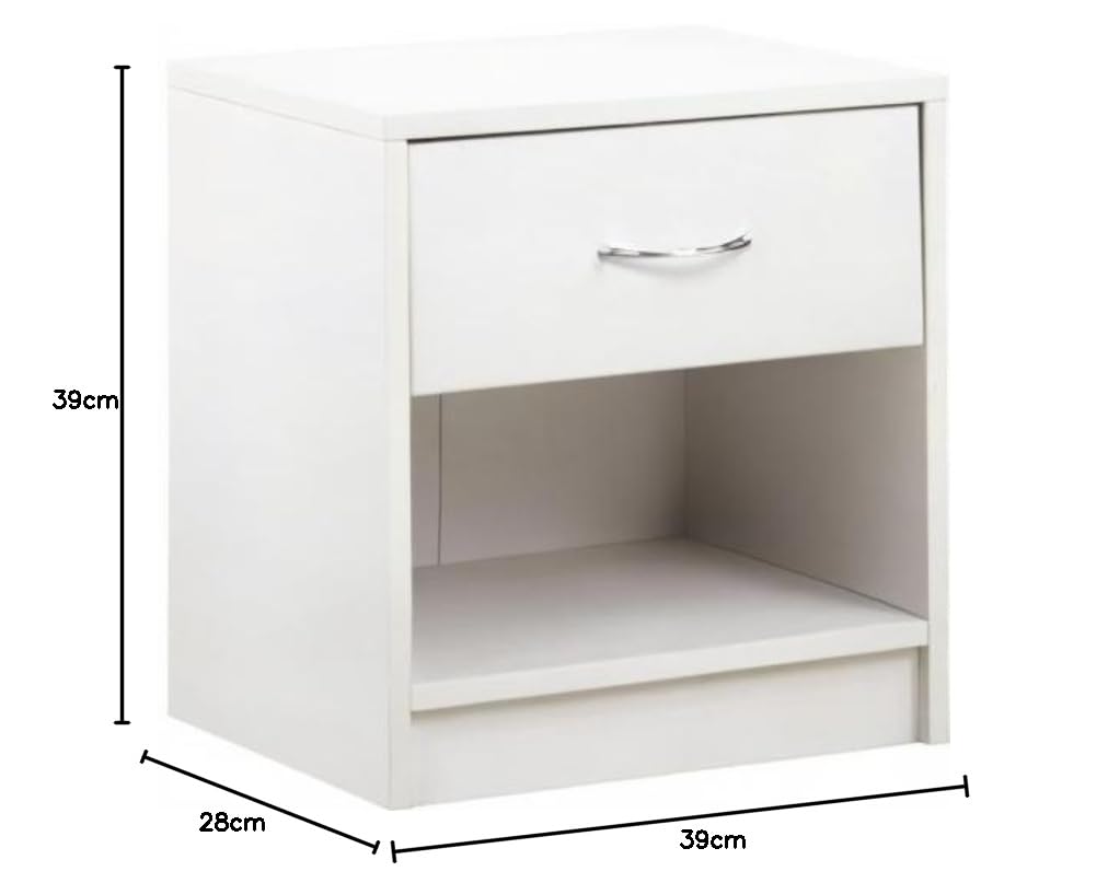 Comodino Bianco Con 2 Cassetti BAKAJI - Design Minimal, Legno Resistenti, 40x43x44 Cm