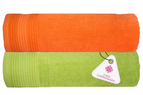 Image of Casa Copenhagen, Super Soft Pleats Collection 2 Pieces 100% Cotton Large Bath Towel (Size : 75 x 150 cm) - Lime & Honey