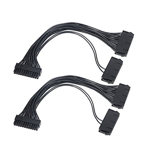 Dual PSU Cable Adapter, Dual Power Supply Extension Cable Splitter Synchronizer 24 pin to 24(20+4) pin Male to Female for Computer ATX Motherboard 18AWG/1FT (2 Pack)