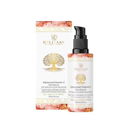 Belitaas Vitamin C Face Serum for Glowing Skin | Purest Vitamin C (L-Ascorbic Acid) with Hyaluronic Acid | Moisturizing Serum for Skin | All Skin Types | 30 ml