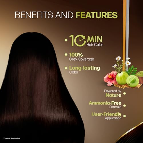 Image of Indica Easy Do-It-Yourself Hair Color Shampoo Pump Pack with 5 Herbal Extracts and 100% Ammonia Free, Long Lasting Formula, 180 ML - Natural Brown Colour (Gloves Included)