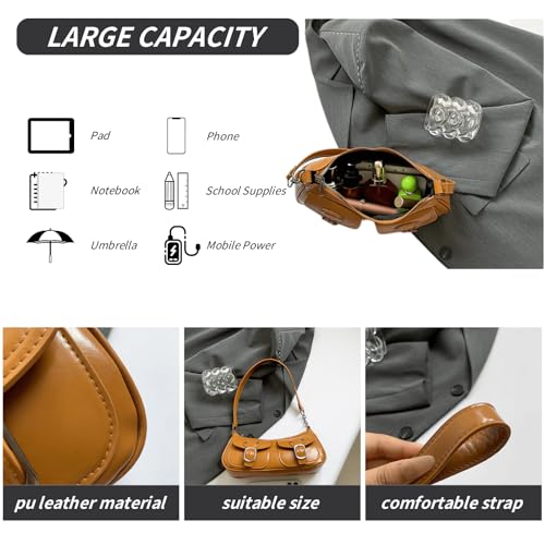 Image of Vintage Buckle Punk Purse for Women, Retro Y2K Shoulder Bag, Mini Hobo Clutch Aesthetic Purse for Travel Shopping