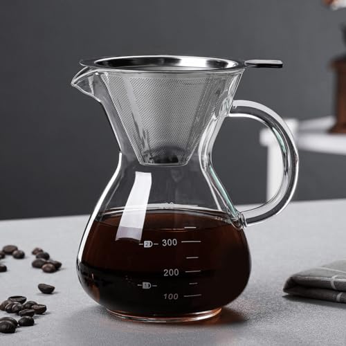 Supercap - 600mL Glass Coffee Carafe | Pour Over Coffee Maker with Double-layer Stainless Steel Filter | Lead-Free Borosilicate Glass Coffee Dripper Brewer (400mL)