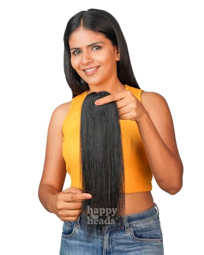 Image of Happy Heads cover up patch | Invisible cover up patch for women hair | Jet Black | 16 inches | 100% Human Hair Extensions for Women & Girls | Hair Accessories | Hair Wig | Hair Buns for Women