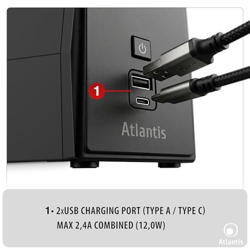 Onduleur Line Interactive 1000VA Atlantis A03 avec double port USB de charge frontal