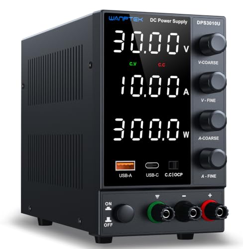 DC Power Supply Variable 0-30V 0-10A, Adjustable Switching Regulated Bench Power Supply with Encoder Coarse & Fine Knob, 3.6A USB & Type-C Quick-Charge, OCP Overcurrent Protection