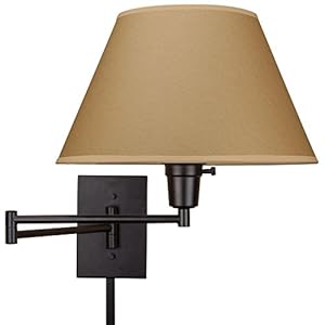 Kira Home Cambridge 15″ Swing Arm Wall Lamp – Plug in/Wall Mount, Opaque Paper Shade, 150W 3-Way + Cord Covers, Black Finish