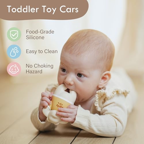 Image of Moonkie Silicone Toy Cars for Babies, 5-Pack Push-and-Go Teething Toys, 6M+