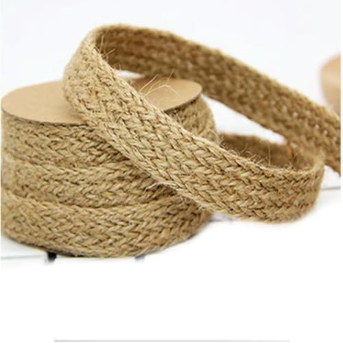 VICIYOO Ruban tressé en Jute Naturel de 10 m, Ficelle Plate en Chanvre, pour Bricolage, décoration de fête de Mariage, Couture, Ruban Vintage