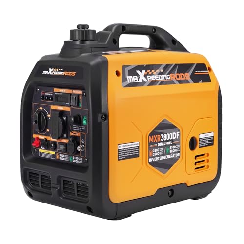maXpeedingrods Generador Electrico GLP Gasolina 3500W Silencioso con Generador Inverter de Gas con USB y Tomas de 230V Digita para Camping Garaje Viaje