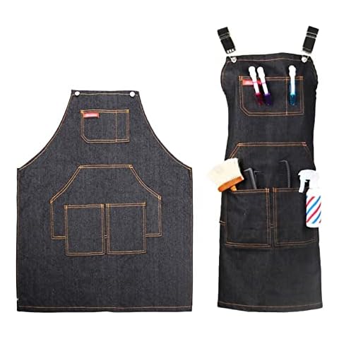 Gaf Nuncew Denim Apron with Pockets Adjustable Denim Kitchen Apron for Men and Women Kitchen, Garden and Dining Room, beige, L Cover