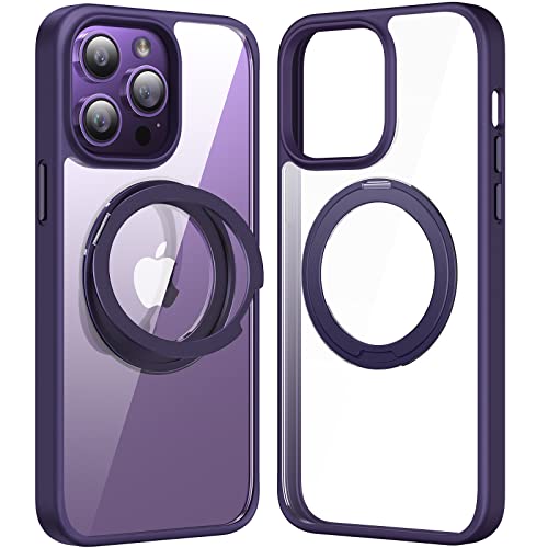 TORRAS 360° Rotatable Ring for iPhone 14 Pro Max Phone Case [Compatible with Magsafe] with Stand, Magnetic Ring Holder Military Grade Shockproof Slim Clear Back +Purple Edge, Purple Clear