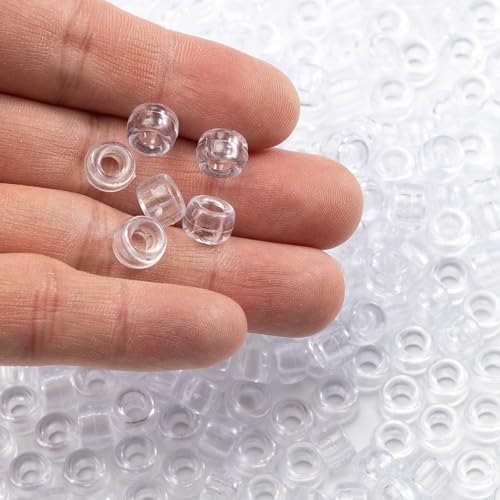 Image of Gxueshan 1000 Pcs Acrylic Translucent White Clear Pony Beads 6x9mm Bulk for DIY Friendship Bracelet Necklace Jewelry Making Earring Hair Braiding Braids Kandi Beads