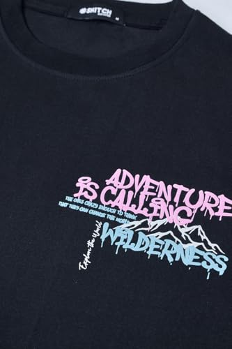 Image of SNITCH Men T-Shirt | Adventure Theme Wilderness Graphic & Mountain Motif Print | 100% Breathable Cotton Crew Neck Regular Fit Short Sleeve Top for Trendy Casual Wear