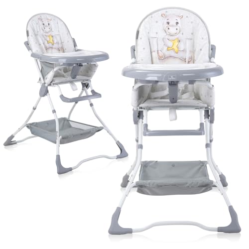Lorelli Kinderhochstuhl klappbar, Kinderstuhl Bonbon, Hochstuhl für Babys, sicherer und bequemer Babyhochstuhl mit Doppeltablett und Aufbewahrungskorb, grau-beige