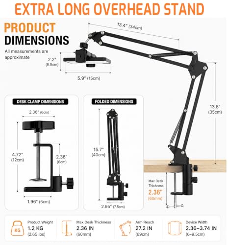 Image of Overhead Tripod for Mobile - Overhead Video Stand Phone Holder - Mobile Stand for Video Shooting - Table Tripod for Cooking, Art, Drawing - Phone Stand for Desk Video Recording