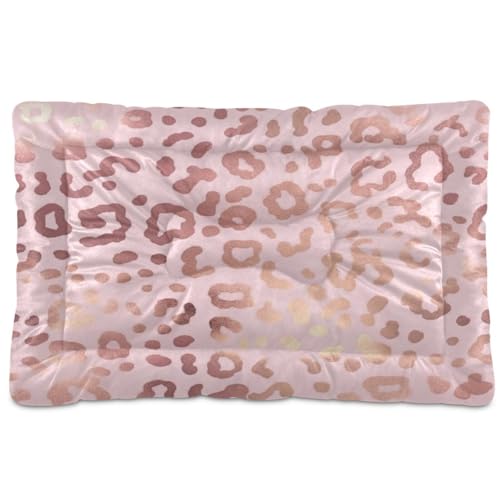 Coikll Leopard Pink Pet Bed Pad Soft Dog Bed Mat with Anti-Slip Bottom, Machine Washable Crate Pad Mattress for Dog Sleeping- 24 * 18 inches