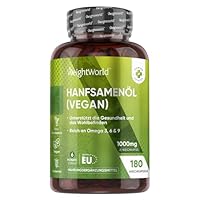 Hanfsamenöl Vegan Softgels - Reich an Omega 3, 6 & 9-180 Weichkapseln - 1000mg Hanföl - 6 Monate Vorrat - Hemp Seed Oil von WeightWorld