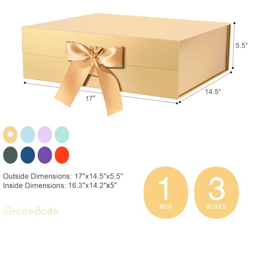 GREEN-BEAN-3-Christmas-Extra-Large-Gift-Box-with-Lid-for-Present-163x142x5-Inches-Gold-Magnetic-Gift-Box-with-Ribbon-Gift-Box-for-Clothes-and-Large-Gifts-Glossy-Gold