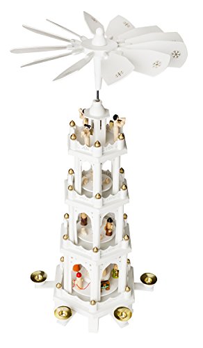 BRUBAKER Christmas Decoration Pyramid 24 Inches Nativity Play - 4 Tier Carousel with 6 Candle Holder and Handpainted Figures Designed in Germany
