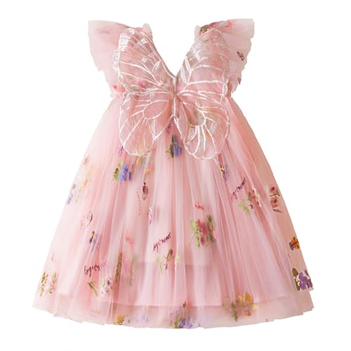 Girls' Elegant Tulle Dresses Butterfly Embroidery Design Princess Gown Party Dress, Ages 6 Months-5 Years