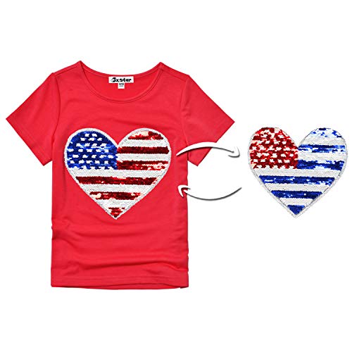 Jxstar Girls 4th July Shirts Flip Sequin American Flag T-Shirt Tops Short Sleeve Summer Clothes