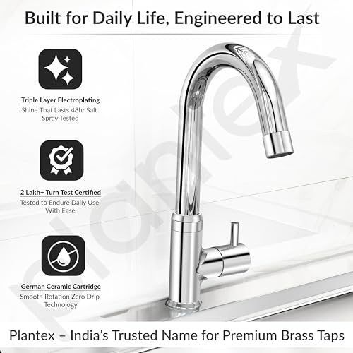 Image of Plantex Pure Brass Pillar Tap for Wash Basin with 360 Swivel Spout for Sink Tap with Water Saving Aerator-7 Year Warranty (ICO-912-Chrome)