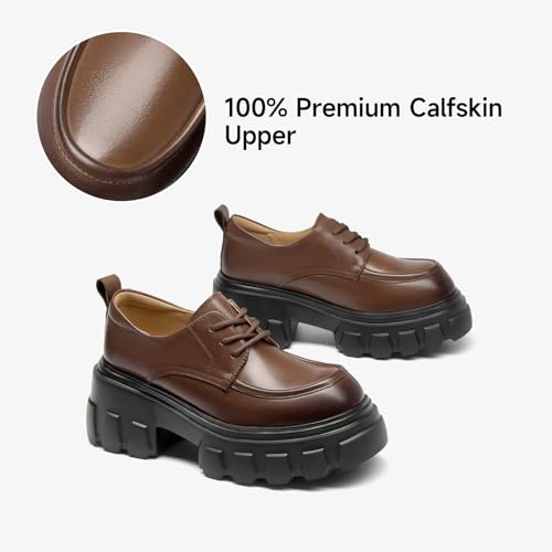 Image of BEAU TODAY Platform Oxfords for Women, Leather Chunky Drees Shoes