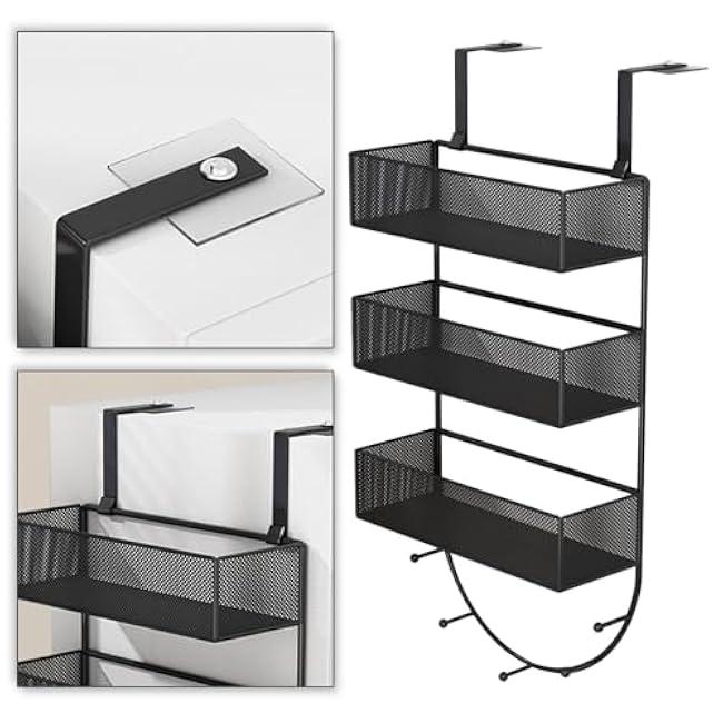 Fridge Organizer Shelf with Hooks Hanger Fruits Refrigerator Storage Rack Side Containers for Laundry Room Pantry Cabinet, 26cmx13cmx67cm