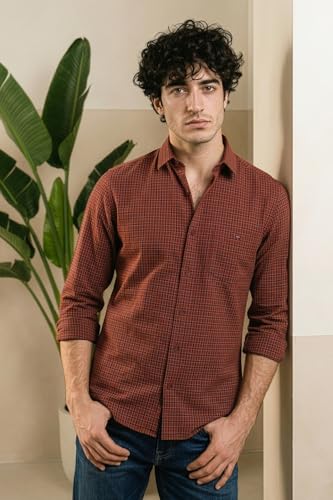 Image of Louis Philippe Men's Slim Fit Premium Cotton Easy Care, Soft Handfeel Full Sleeve Checks Casual Shirt