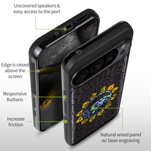 Coque Pixel 9 Pro en bois gravé et nacre de shell unique Carveit - 6