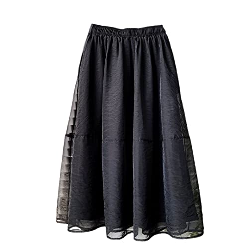 Jupe en tulle mi-longue noire taille haute pour femme mode printemps été