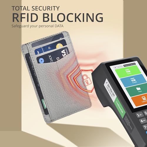 Image of Oak Leathers Leather Slim Minimalist Wallet for Men & Women RFID Front Pocket Leather Card Holder Wallets (Grey)